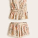 Set Estampado Short y Top – Beige / Palo de Rosa