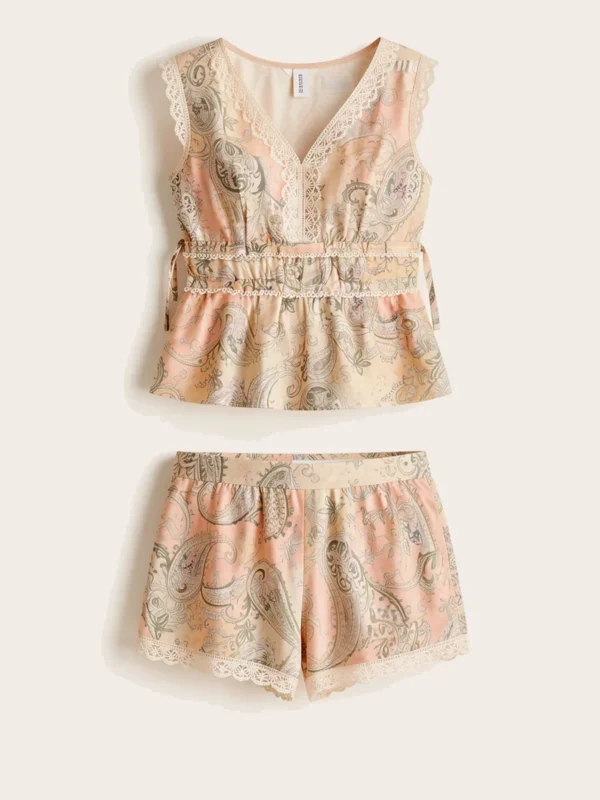 Set Estampado Short y Top – Beige / Palo de Rosa