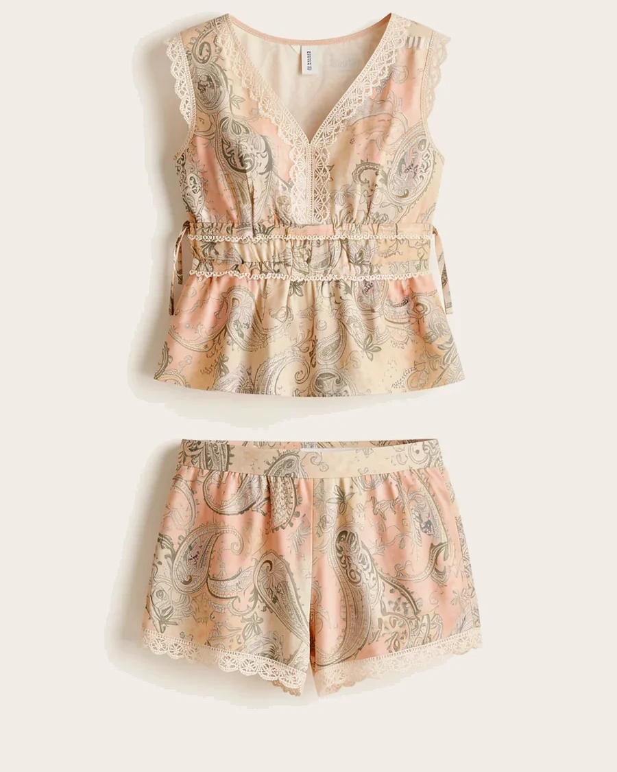 Set Estampado Short y Top – Beige / Palo de Rosa