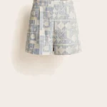 Falda Pantalon Tejida Bordada Con Cierre Color Jean Claro