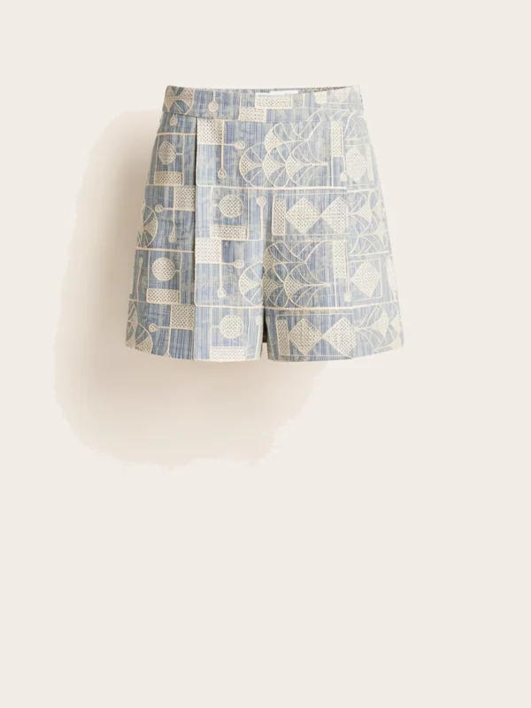 Falda Pantalon Tejida Bordada Con Cierre Color Jean Claro
