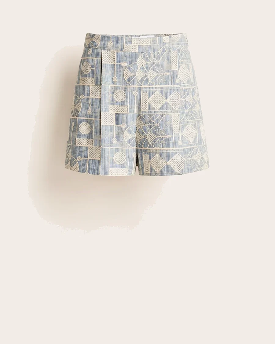 Falda Pantalon Tejida Bordada Con Cierre Color Jean Claro