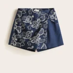 Falda Pantalon Combinacion De Color Liso Y Bordado Con Detalle Frontal Retorcido Y Cierre De Cremallera En La Espalda