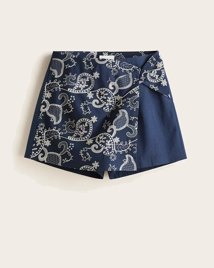 Falda Pantalon Combinacion De Color Liso Y Bordado Con Detalle Frontal Retorcido Y Cierre De Cremallera En La Espalda
