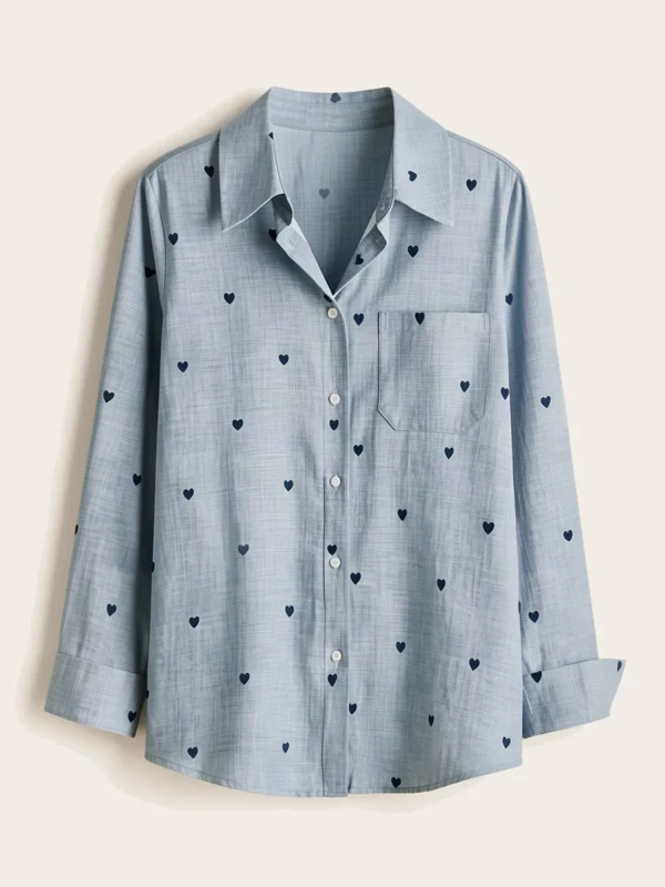 Camisa Con Corazones Bordados Color Indigo