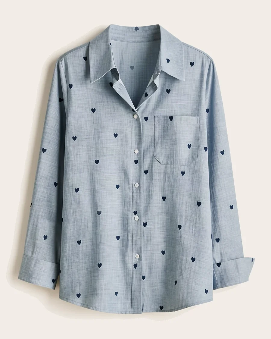 Camisa Con Corazones Bordados Color Indigo