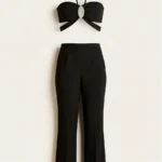 Set Pantalon Largo Top Corto Detalle Plateado Color Negro