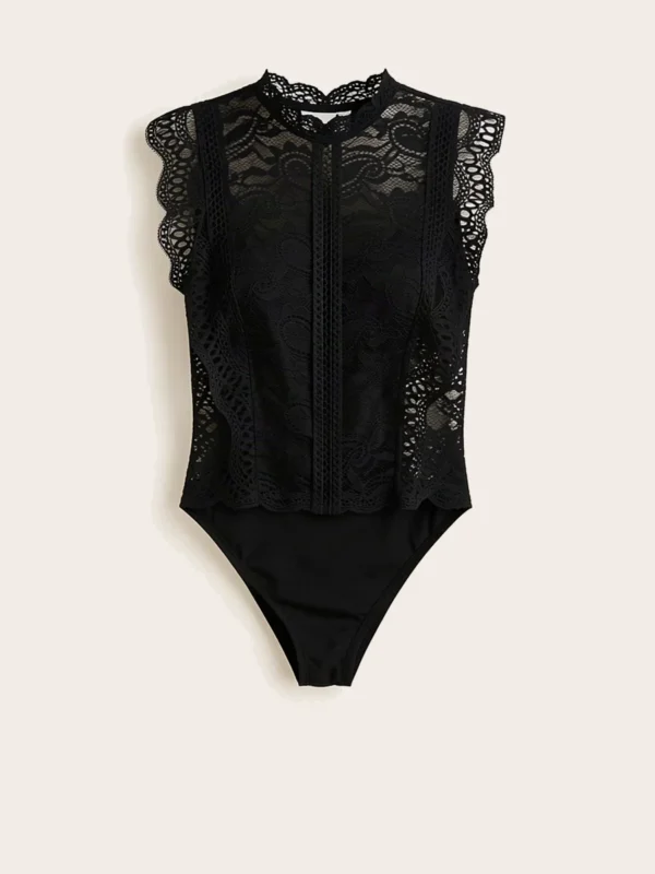 Body Semitrasnparente Con Encaje Color Negro