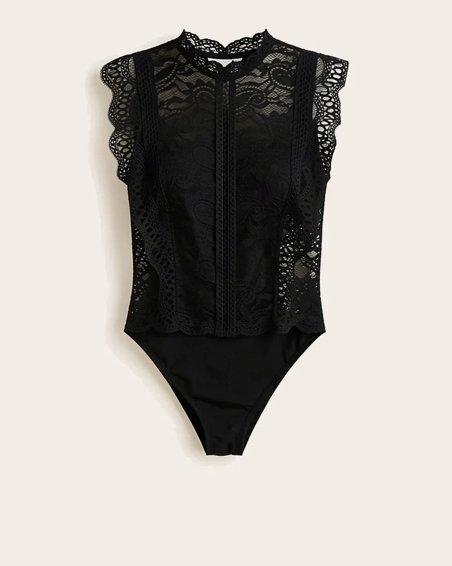 Body Semitrasnparente Con Encaje Color Negro