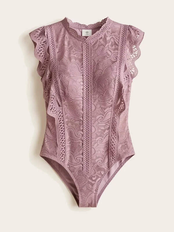 Body Semitrasnparente Con Encaje Color Mauve