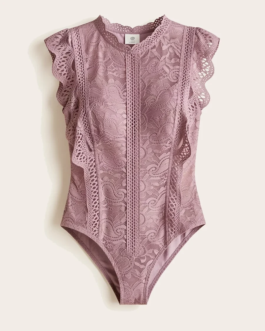 Body Semitrasnparente Con Encaje Color Mauve